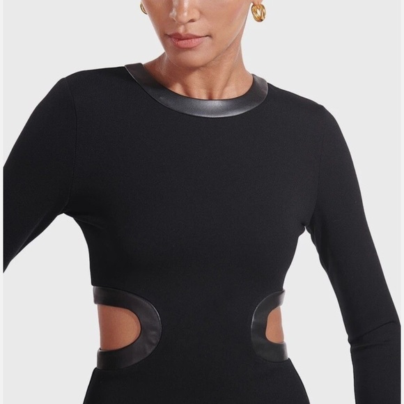 Staud black Dolce cutout long sleeve midi dress with leather trim - XS NWT - Picture 3 of 10